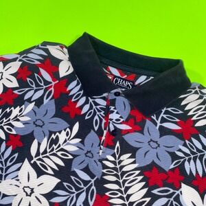 Chaps Ralph Lauren Mens Floral Polo Shirt Large Blue‎ Red White Tropical Cotton